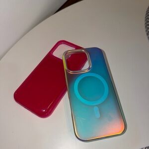 Iridescent and Pink (squishy) iPhone 16 Pro Case Set